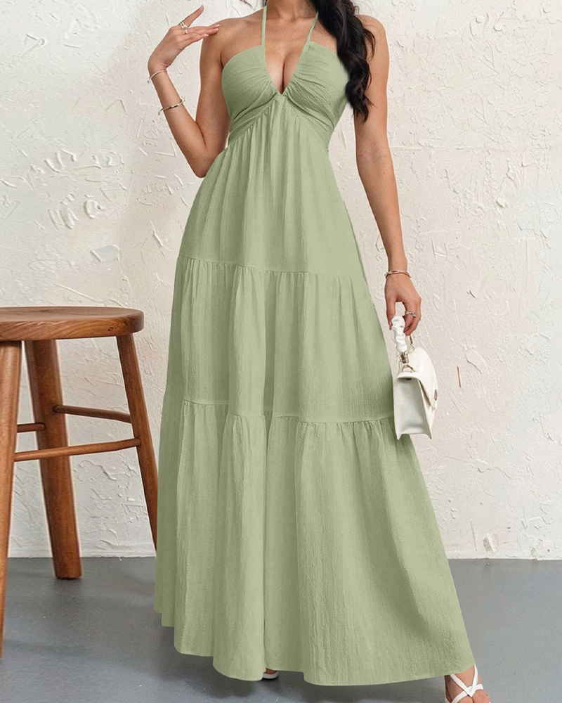 Halter Neck Backless Tie-Up Maxi Dress