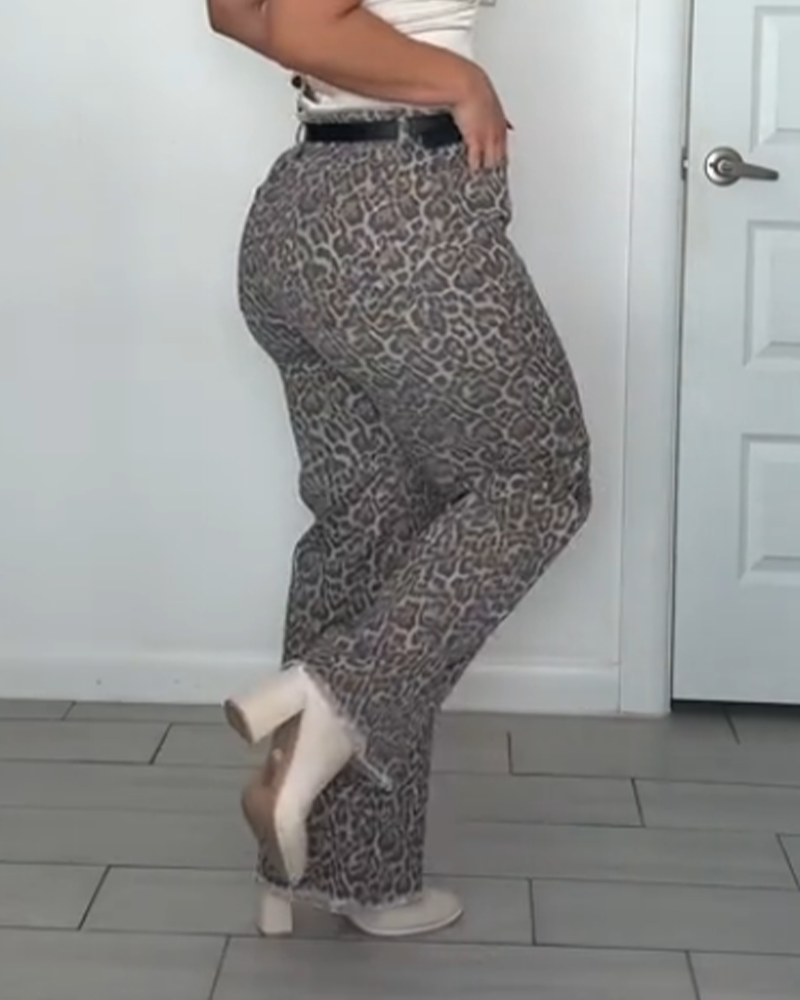 Leopard Print High-Waisted Jeans