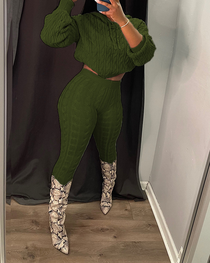 Casual Textured Long-Sleeved Knit Set