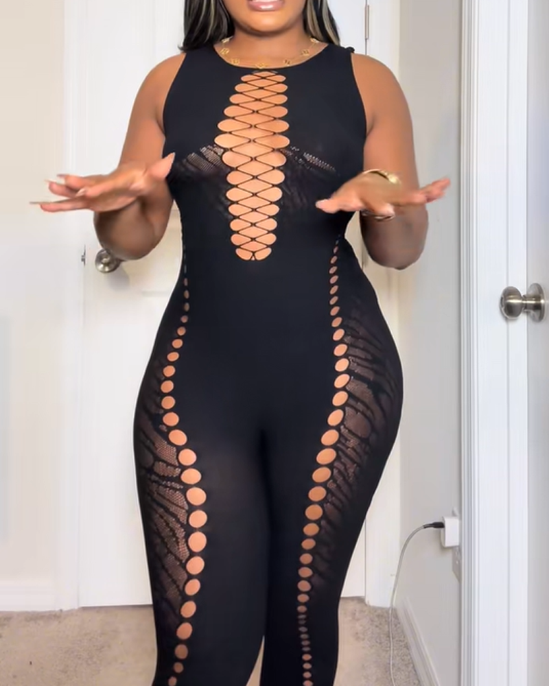 Tiger Print Cutout Bodycon High Waist Jumpsuit