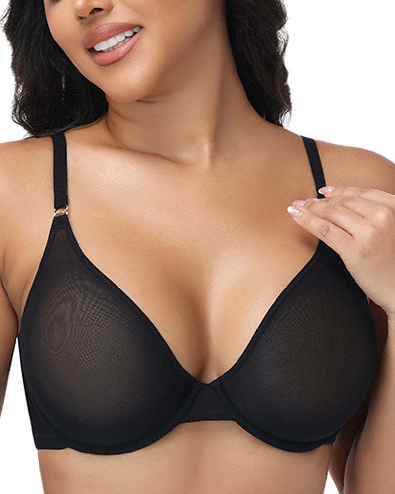 Unlined Low Cut Sheer Mesh Underwire Bra