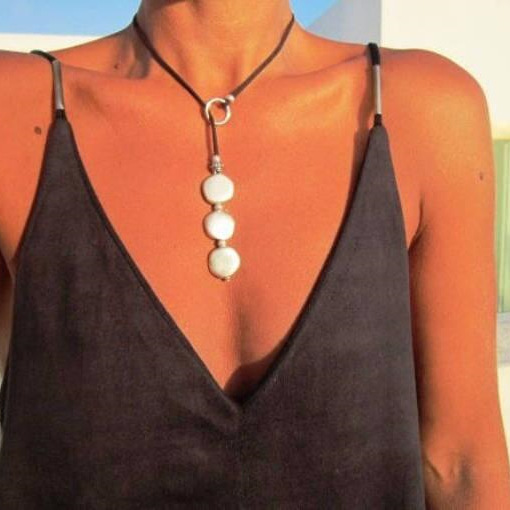 Bohemian vintage multi-round alloy cowhide rope necklace-Curvy-Faja