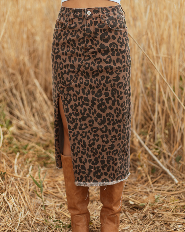 High-Waisted Slit Denim Skirt