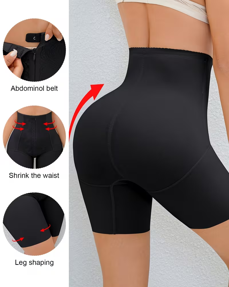 Tummy Control High Waist Shapewear With Zipper And Hook Closure-Curvy-Faja