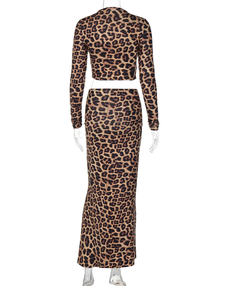 Leopard Lead You On Skirt Set-Curvy-Faja