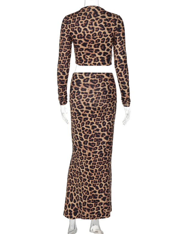 Leopard Lead You On Skirt Set-Curvy-Faja