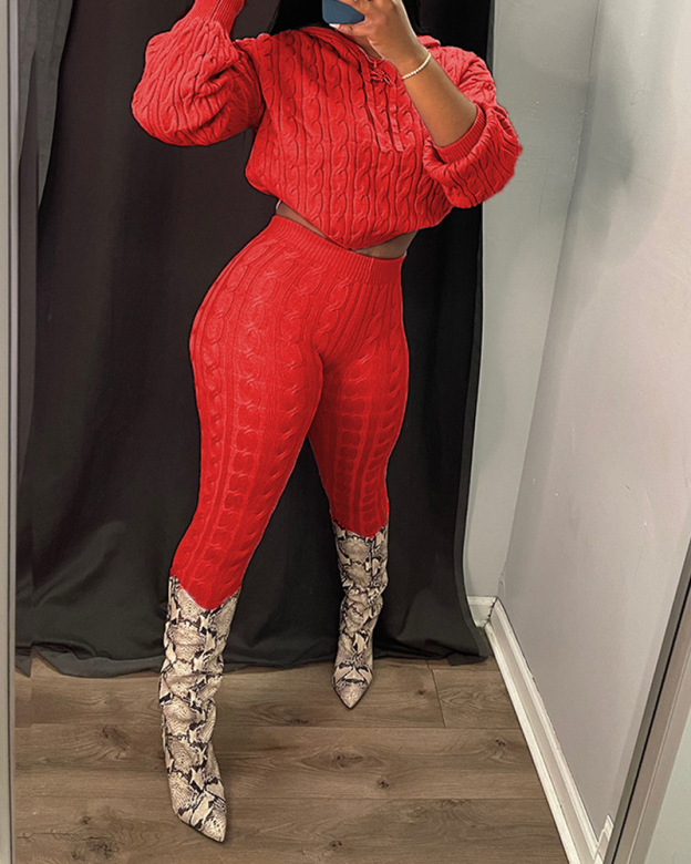 Casual Textured Long-Sleeved Knit Set