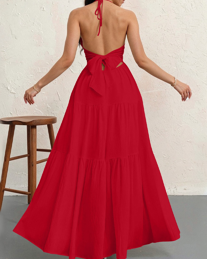 Halter Neck Backless Tie-Up Maxi Dress