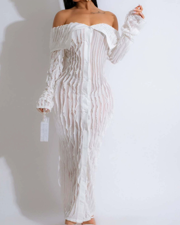 CURVY-FAJA Hourglass Lapel Wavy Long Sleeved Dress