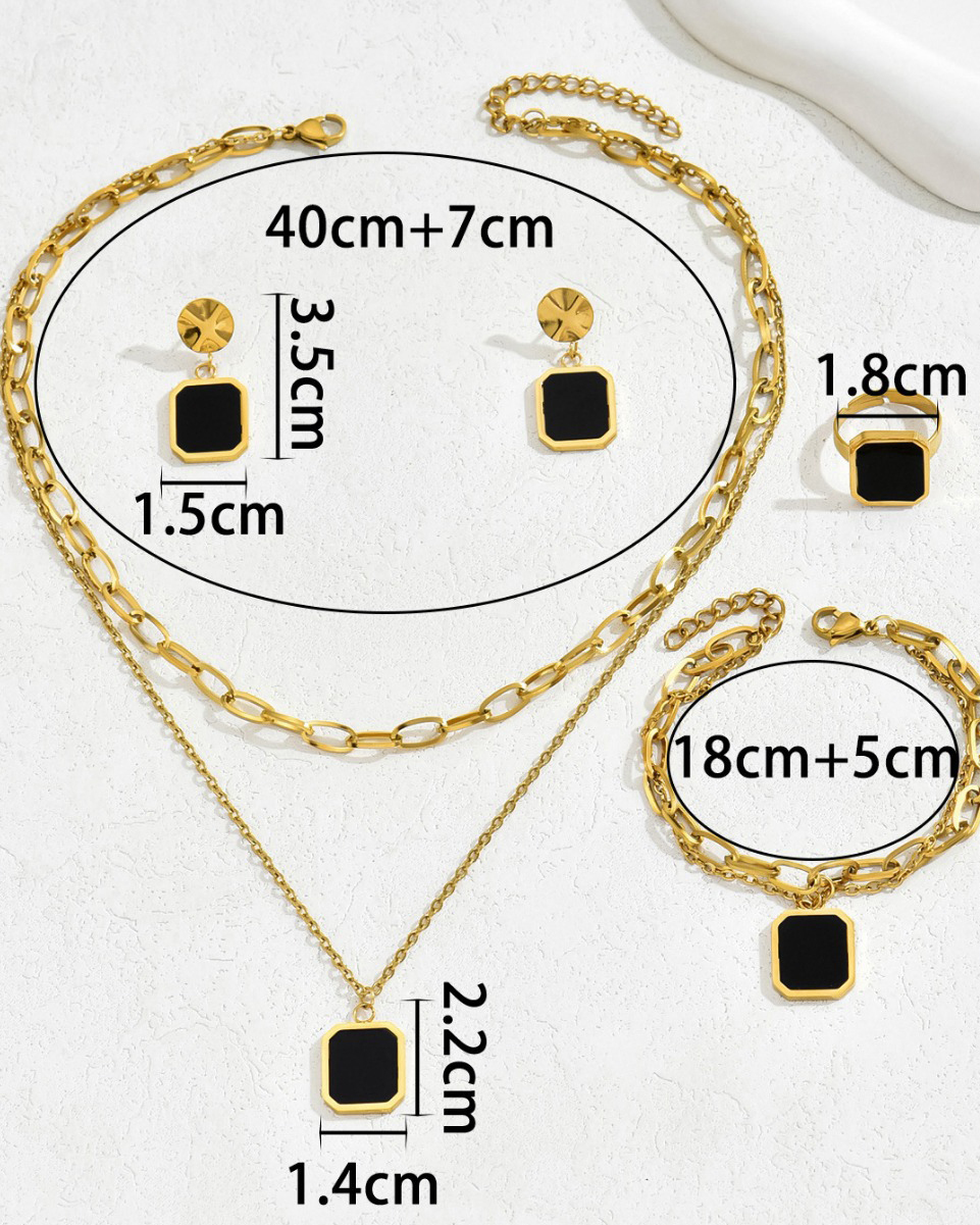 Black Square Jewelry 4-Piece Set-Curvy-Faja