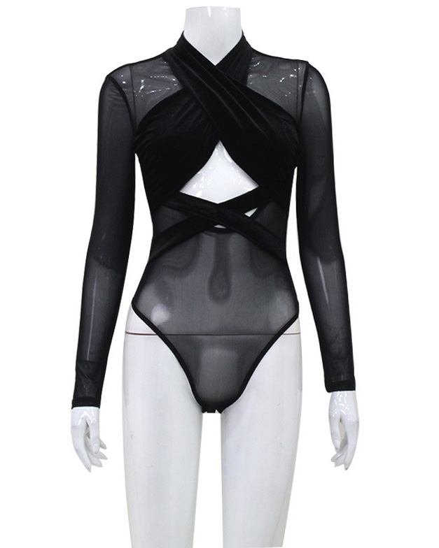 Cross-Cut Tight Long-Sleeved Jumpsuit-Curvy-Faja