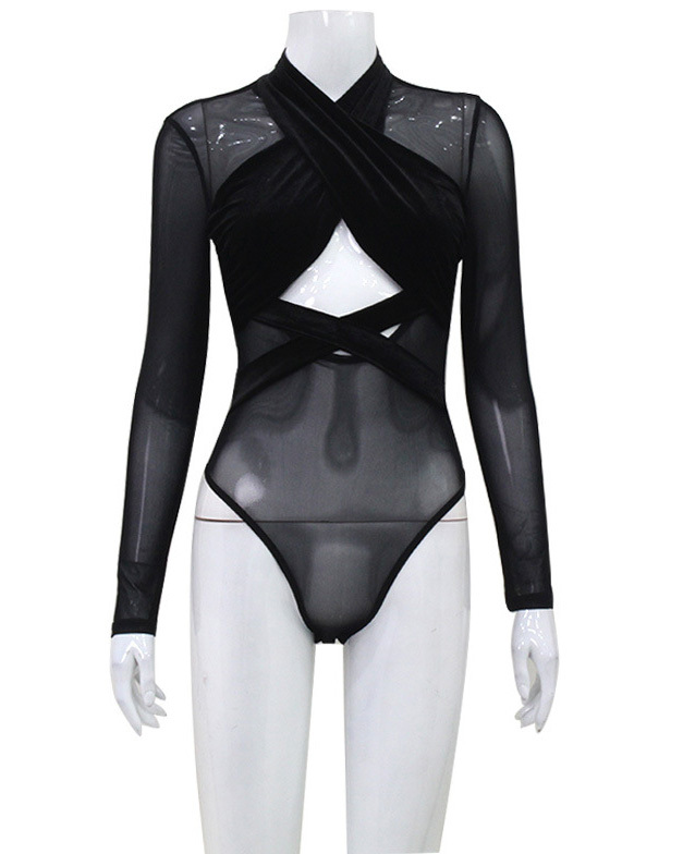 Cross-Cut Tight Long-Sleeved Jumpsuit-Curvy-Faja