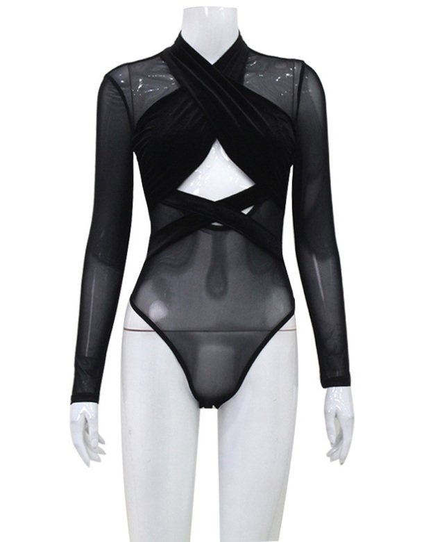 Cross-Cut Tight Long-Sleeved Jumpsuit-Curvy-Faja