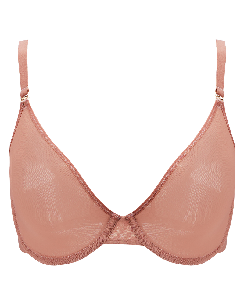 Unlined Low Cut Sheer Mesh Underwire Bra