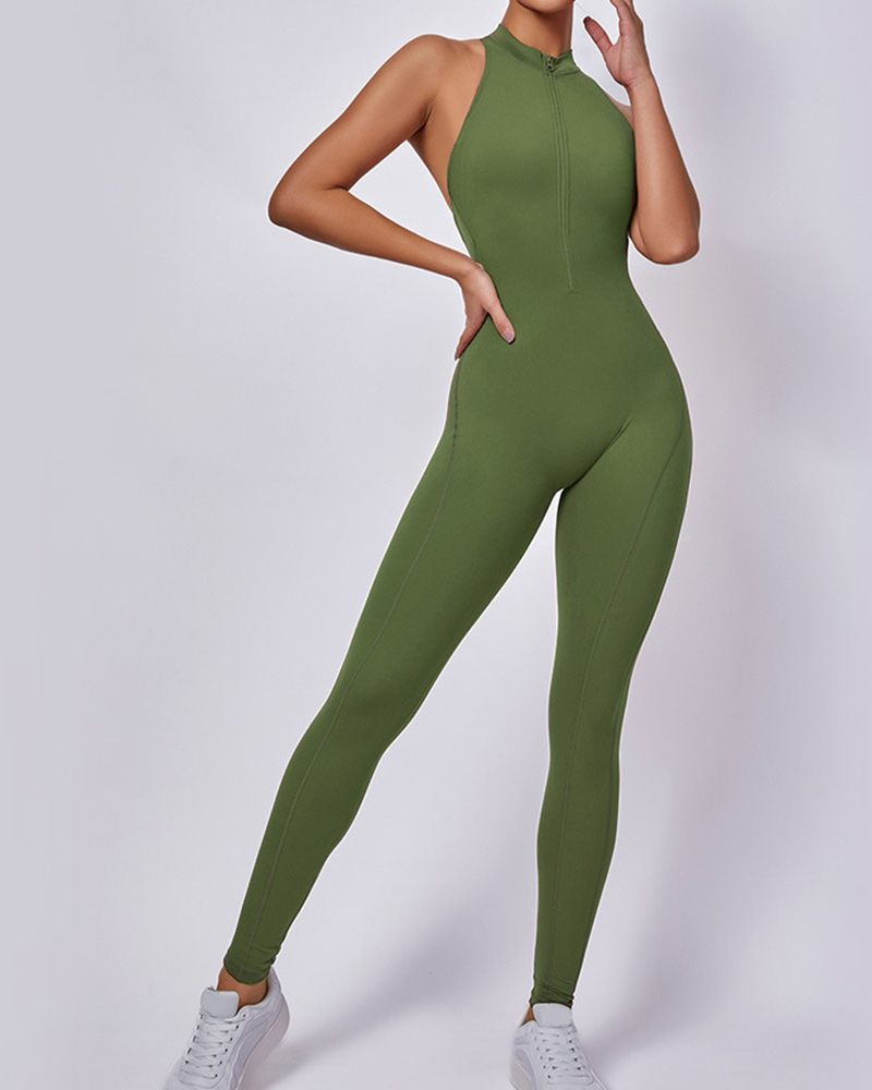 Zip Front Sleeveless Jumpsuit