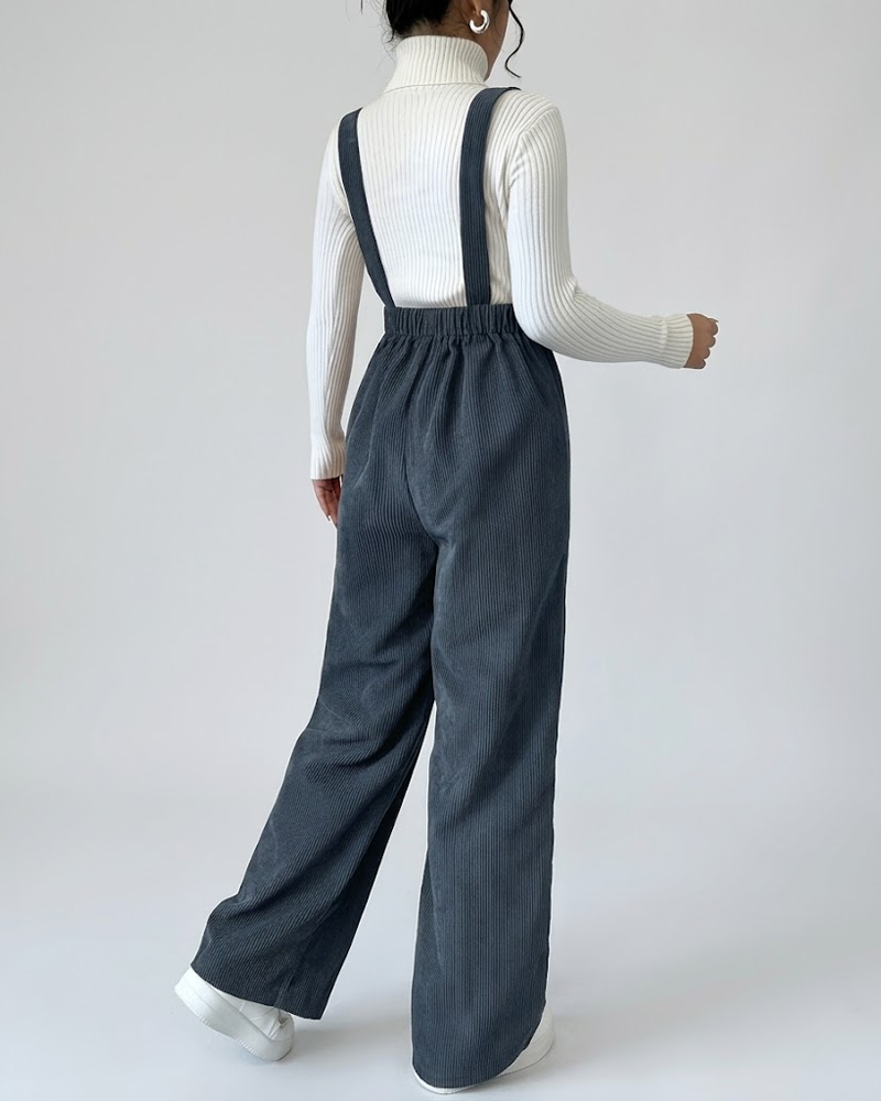 Adjustable Strap Loose Fit Corduroy Overall Jumpsuit
