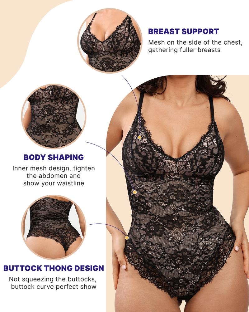 Lace-Trimmed Body-Shaping Tummy-Control Bodysuit