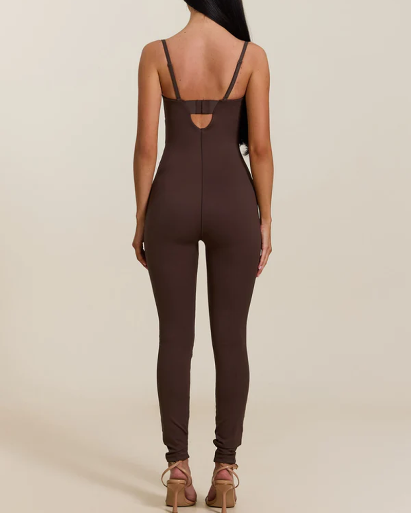 Sweetheart Neckline Strapless Seamless Bodycon Jumpsuit with Adjustable Straps（Pre-Sale）