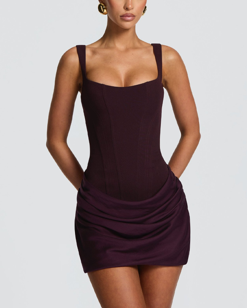 Pleated Fishbone Tie-Waist Bodycon Sundress