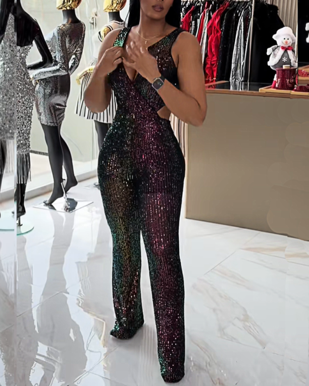 Casual Sequined Backless Jumpsuit (Pre-Sale)