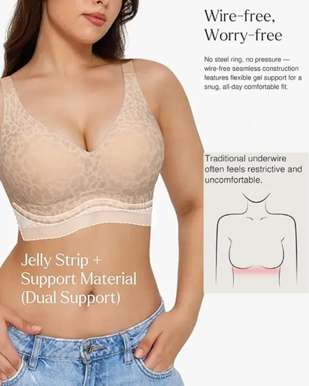 V-Neck Seamless Wire-Free Leopard Print Jelly Bra