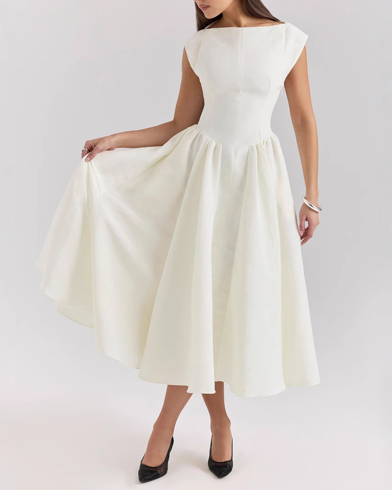 French Style Backless Round Neck Sleeveless Dress