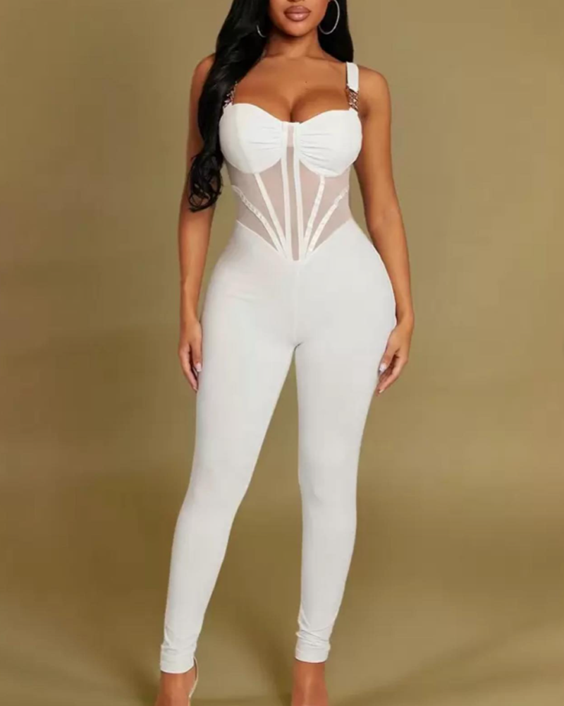 Metallic Embellishments Tight Fitting Mesh Corset Bodysuit