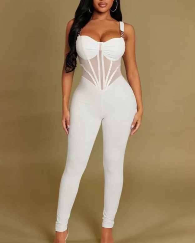 Metallic Embellishments Tight Fitting Mesh Corset Bodysuit
