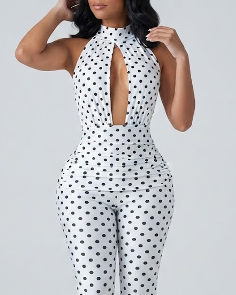 Fashion Polka Dot Backless Tie‑Up Jumpsuit（Pre‑Sale）