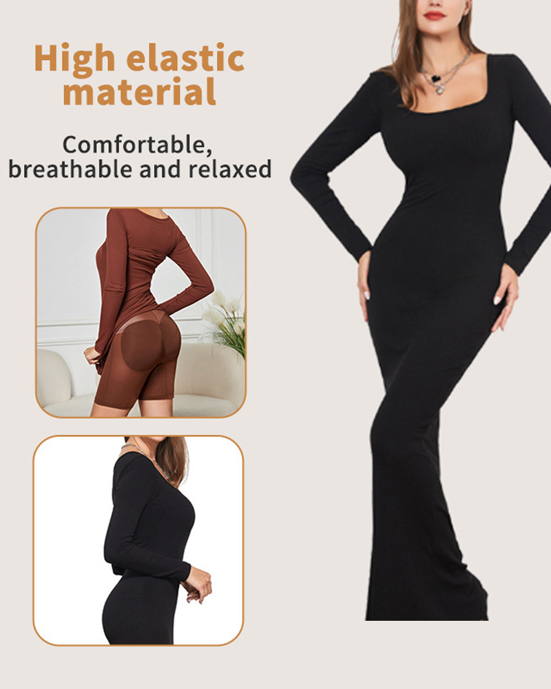 Long-Sleeved Dress In Two-In-One Waist-Cinching Hip-Lifting And Tummy-Slimming Shapewear