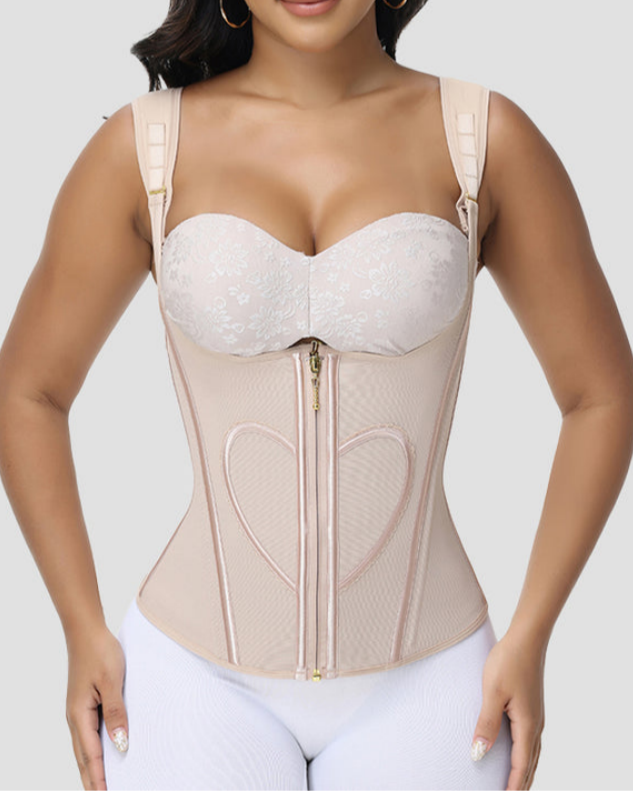 Heart Pattern Double Compression Tummy Tuck Waist Trainer-Curvy-Faja