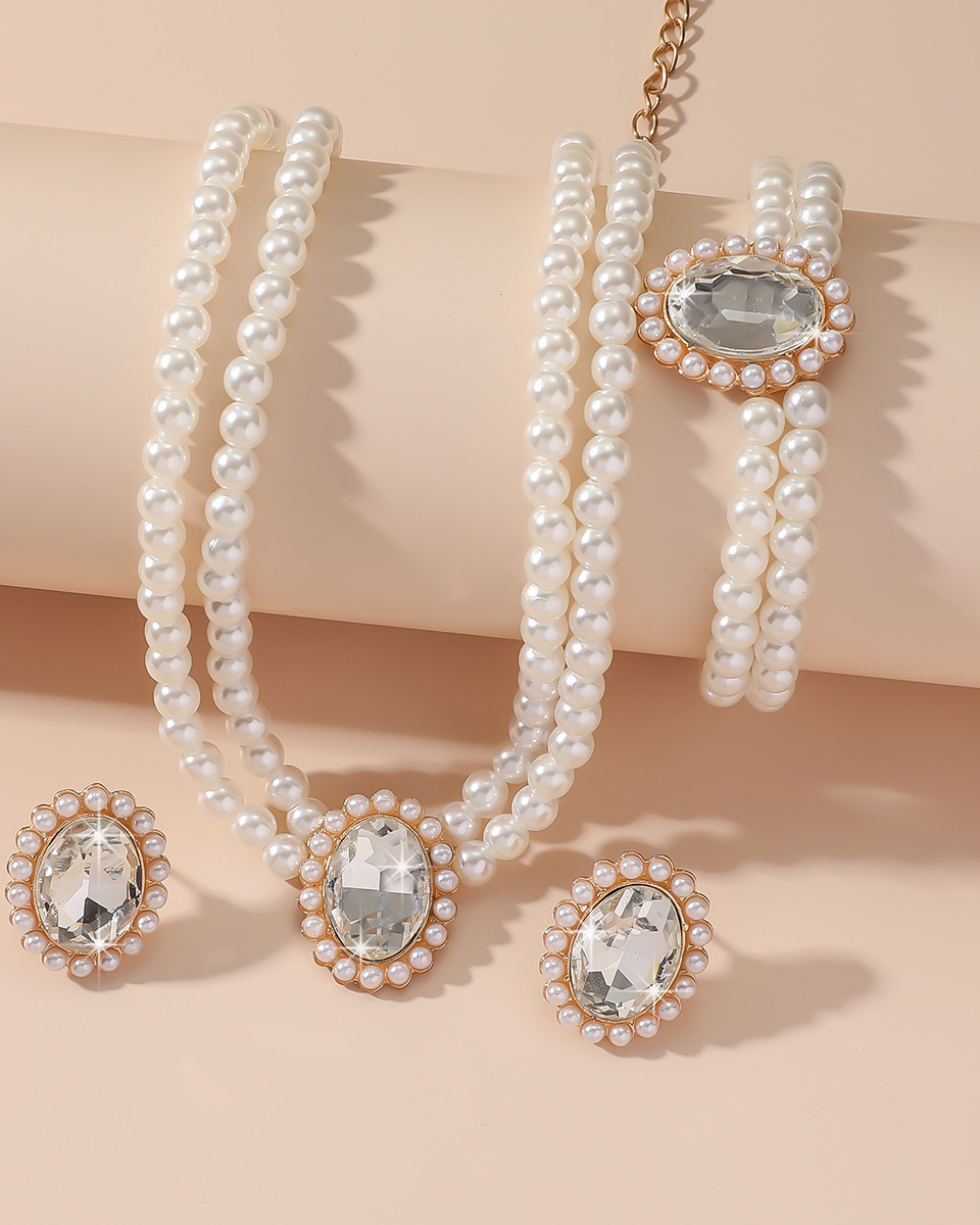 Double-Layer Imitation Pearl 3 Piece Jewelry Set-Curvy-Faja