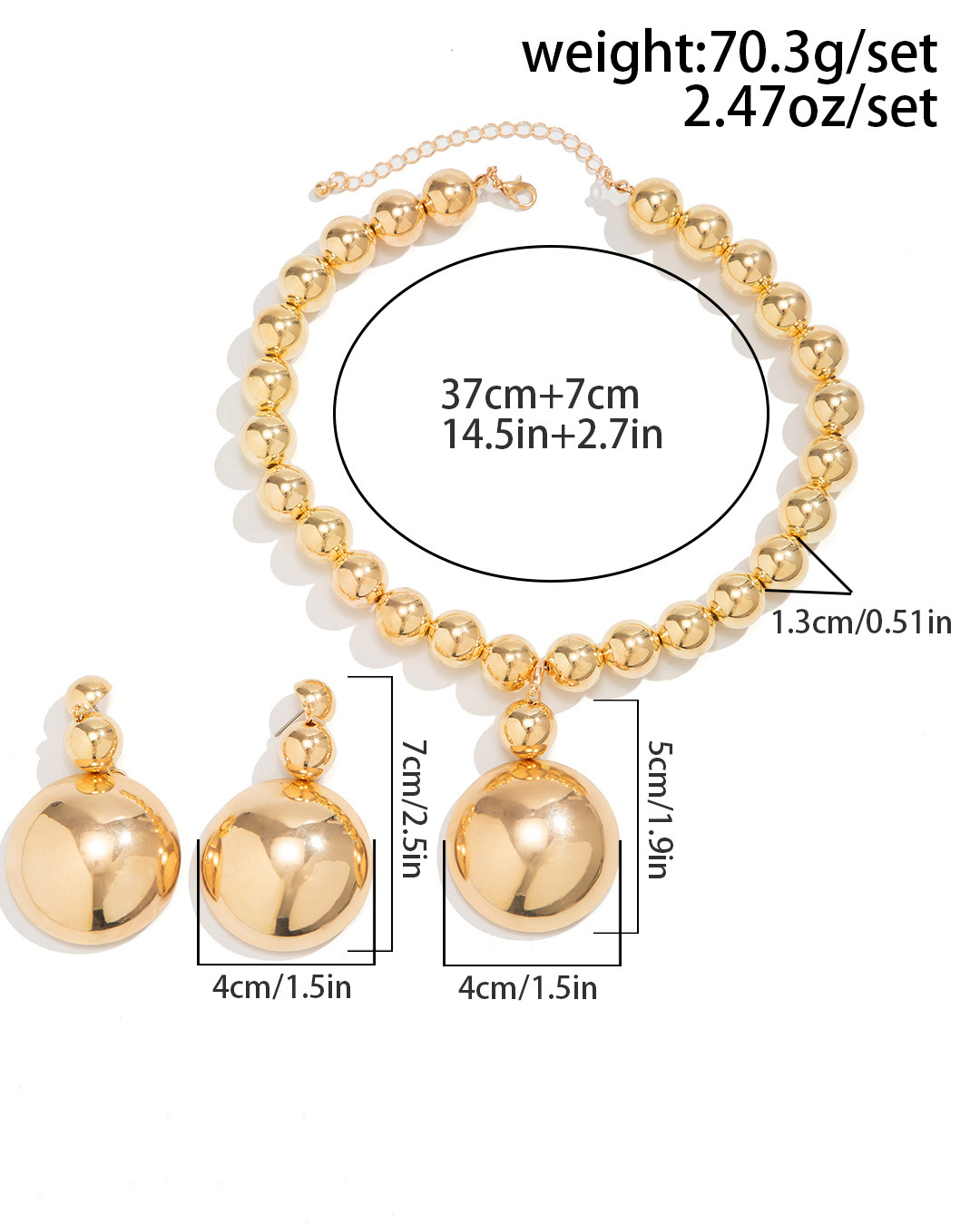 Detachable Metal Half Circle Pendant Jewelry Set-Curvy-Faja