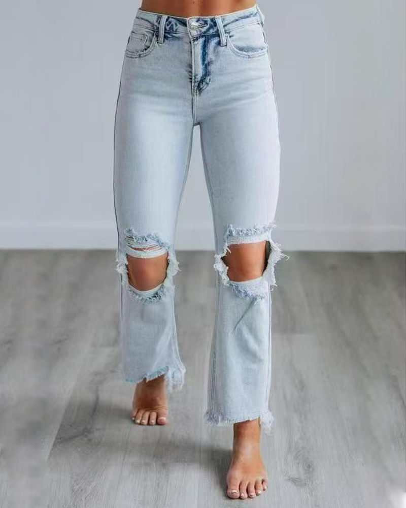 Straight-Leg Casual Ripped Jeans - Curvy-faja