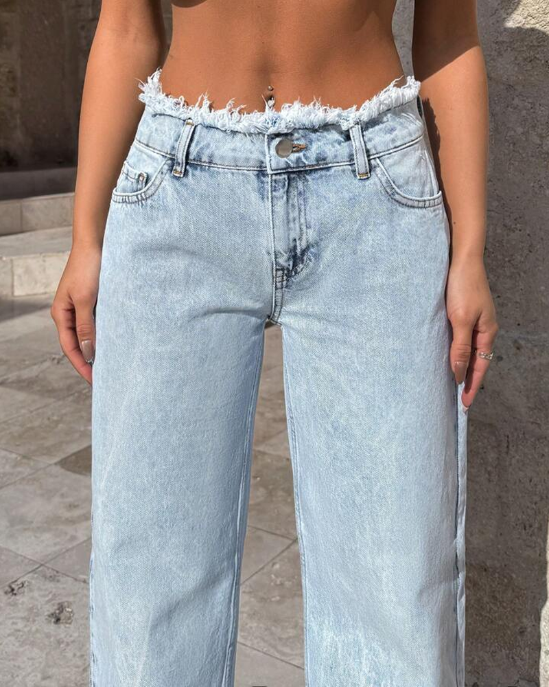High-Waisted Draping Straight-Leg Jeans