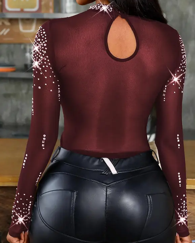 Women's Sequin-Embellished Mesh Top