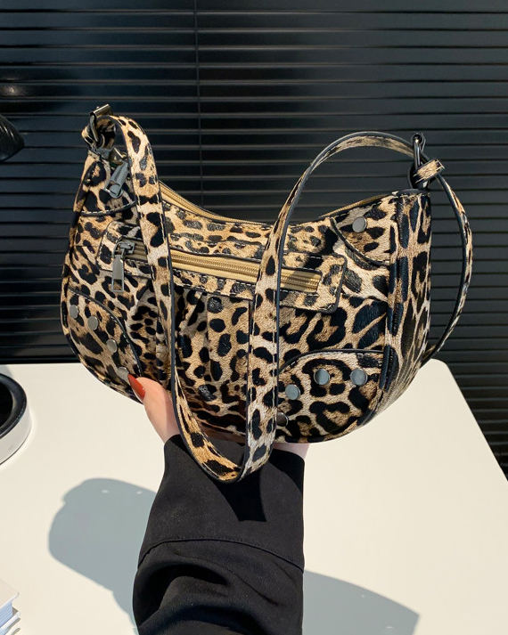 Vintage Leopard Print Shoulder Bag Handbag-Curvy-Faja