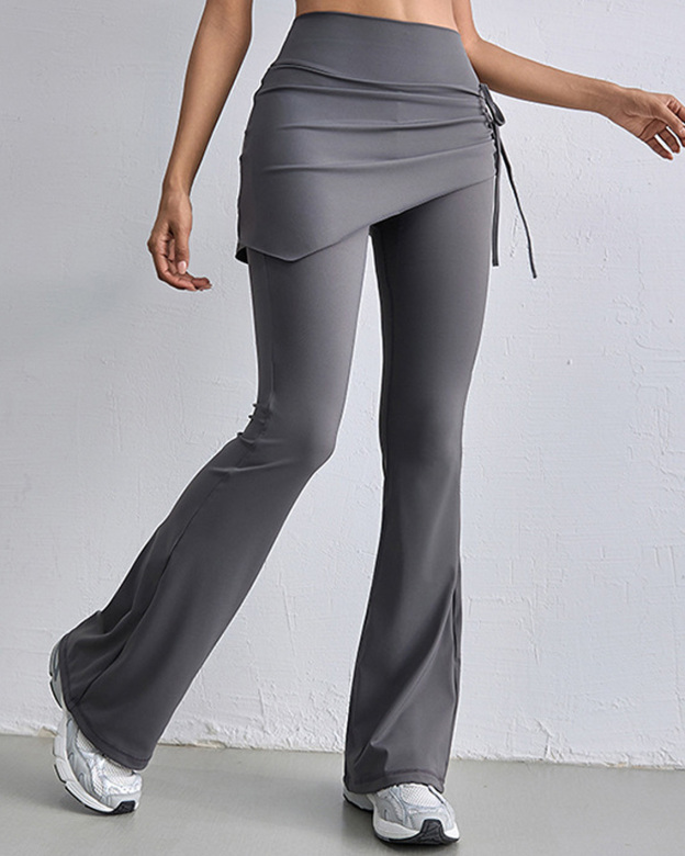 Fake Two-Piece Flared Side Drawstring Yoga Pants