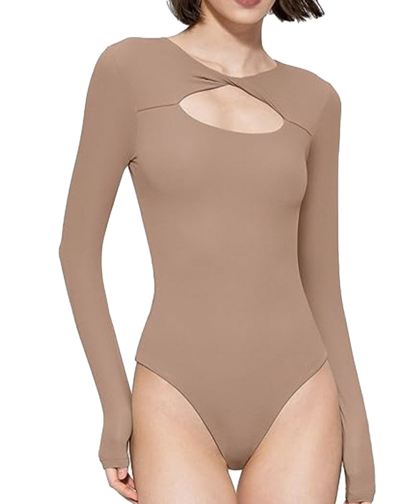 Round Neck Hollowed-Out Slim Bodysuit