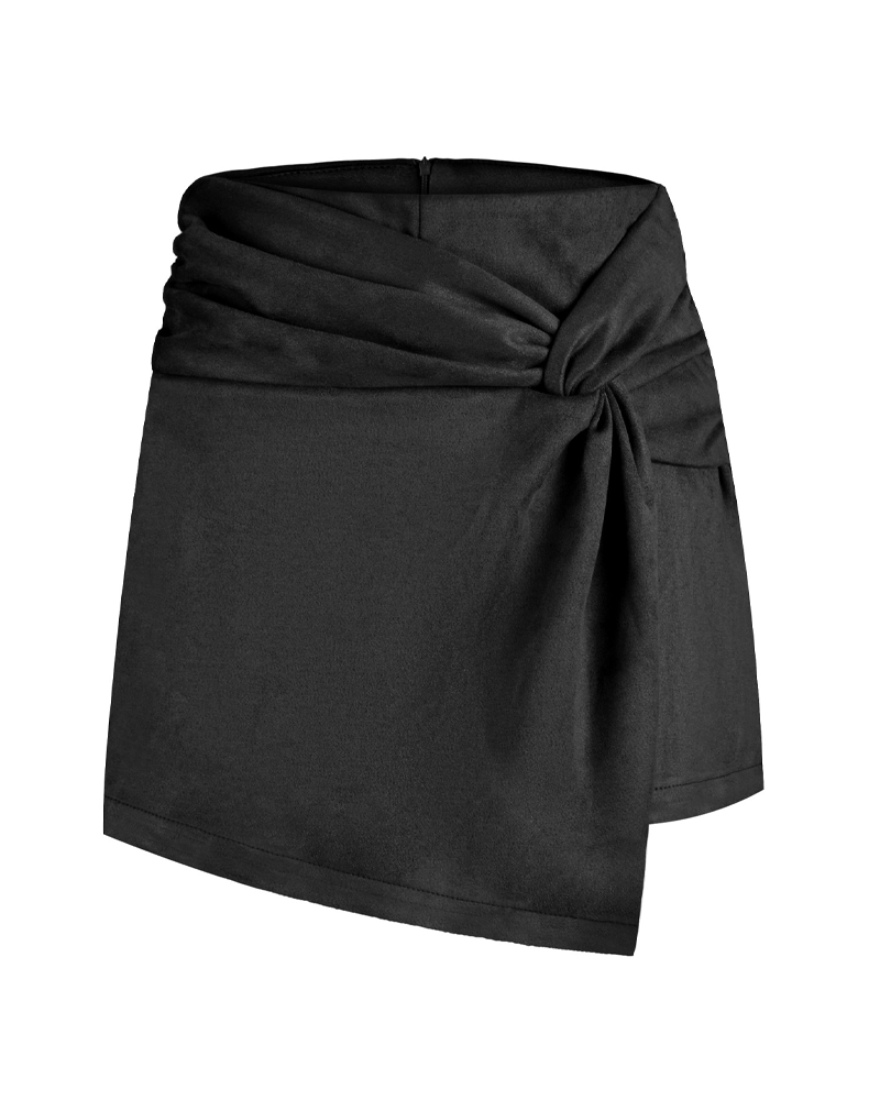 Women's Pleated Asymmetrical Suede Mini Skirt
