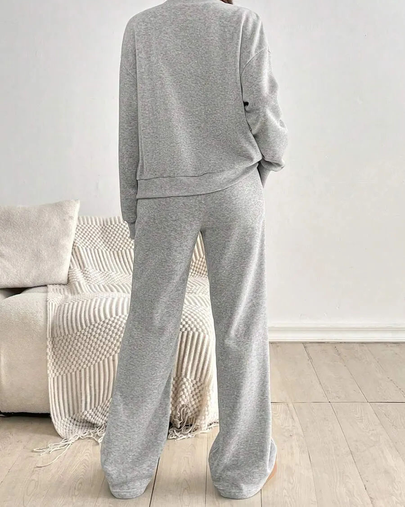 Simple Cardigan Casual Trousers Set