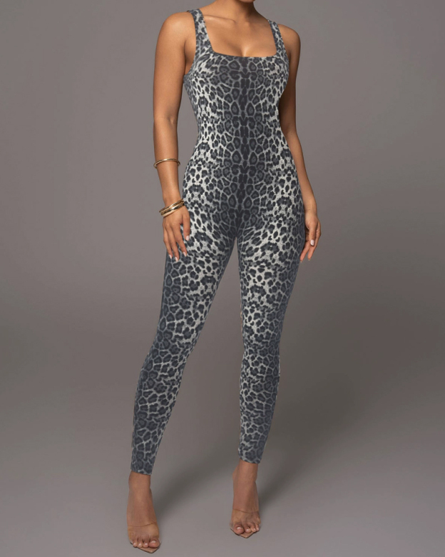 Printed Sleeveless Vest Jumpsuit-Curvy-Faja