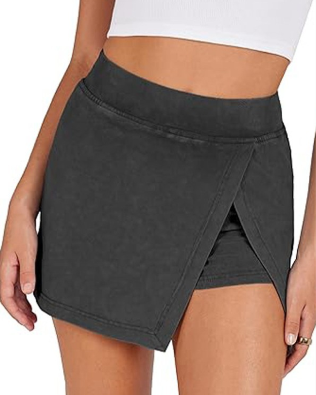 High-Waisted Slit-Hemmed Casual Slim-Fitting Bodycon Mini Skirt-Curvy-Faja