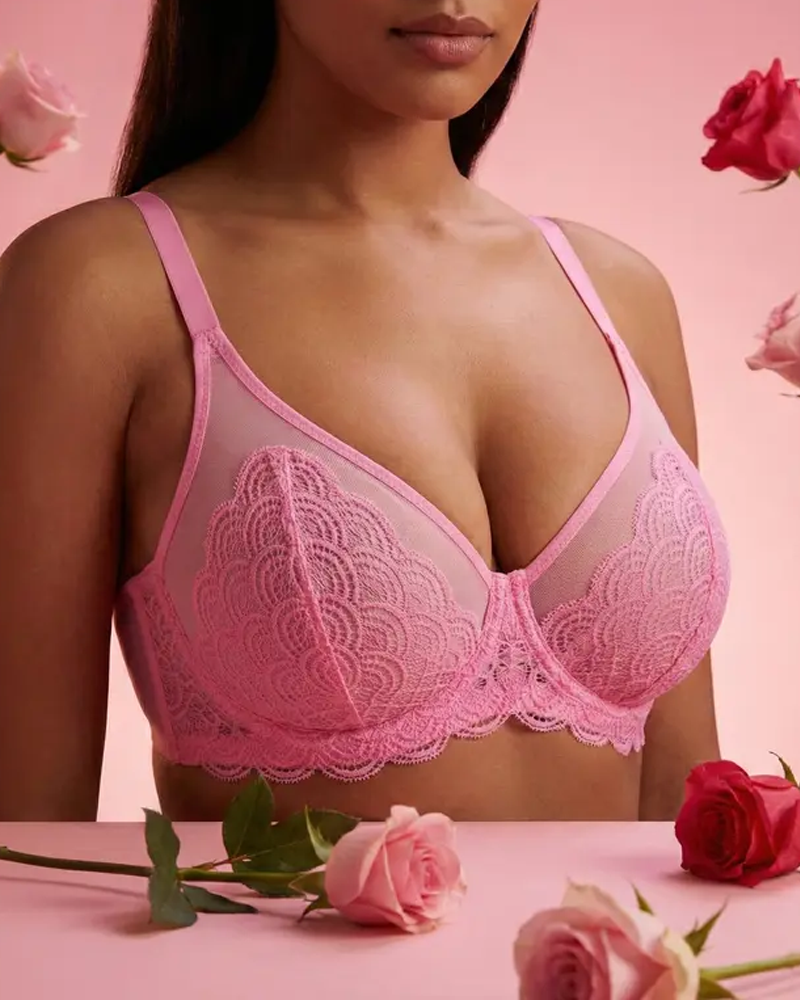 Sheer Lace Mesh Bra-Curvy-Faja