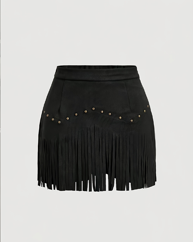 Retro Studded Tassel Mini Skirt