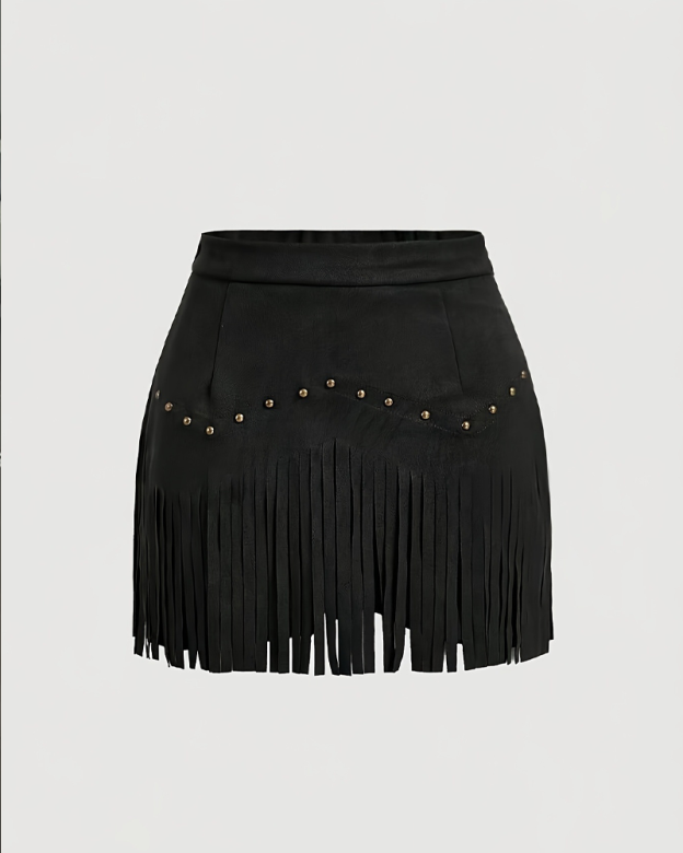 Retro Studded Tassel Mini Skirt