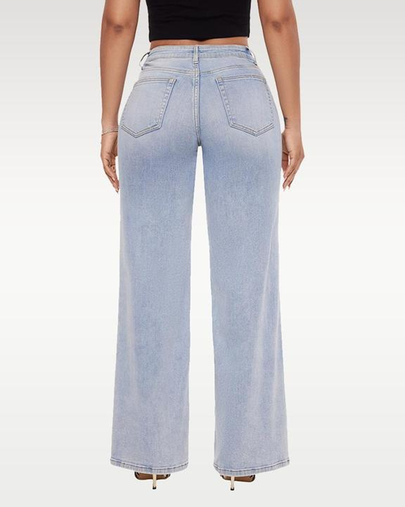 Mid-Rise Hip-Lifting Straight-Leg Loose-Fitting Jeans-Curvy-Faja