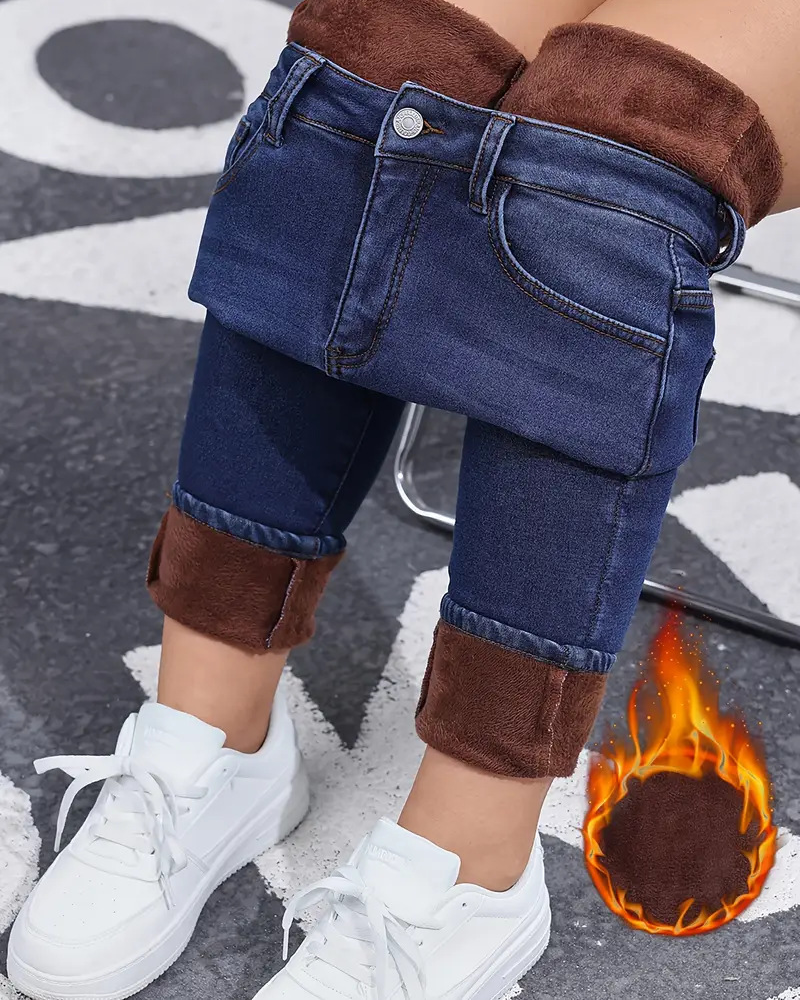 Fleece-Lined Stretch Skinny Jeans-Curvy-Faja