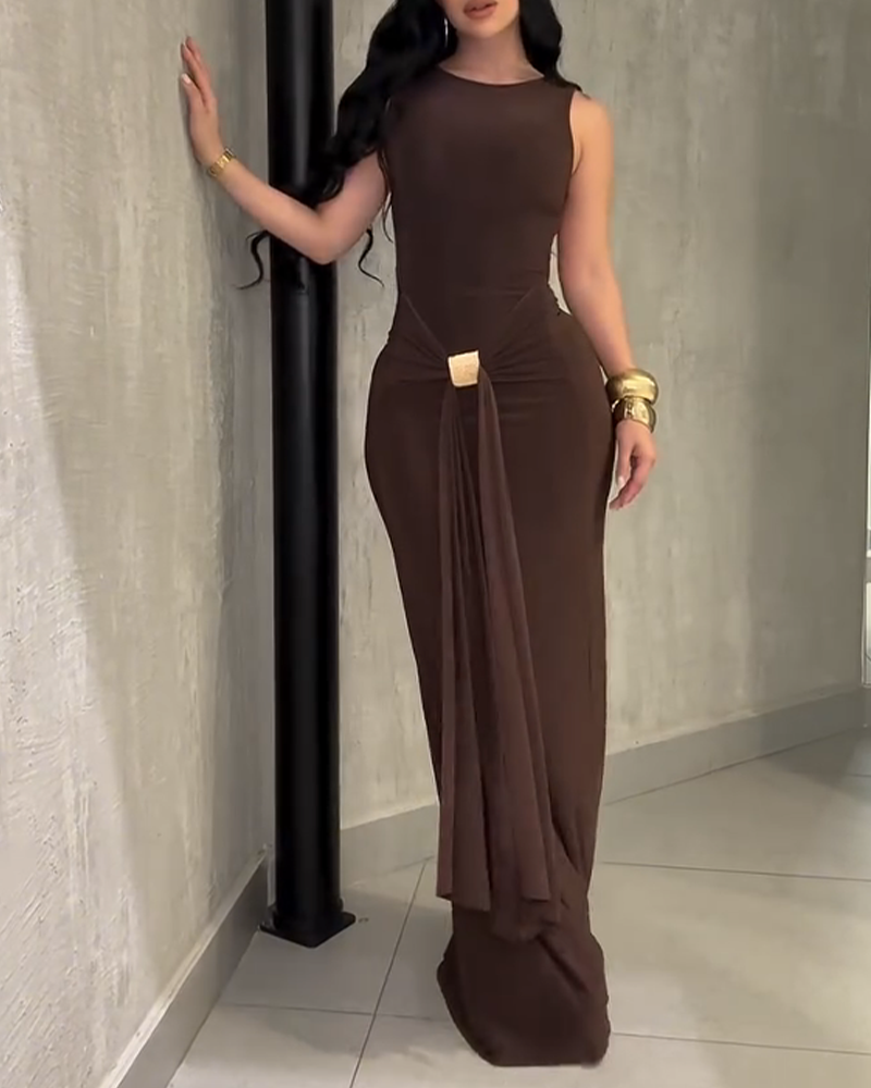 Slim Fit Backless Sleeveless Dress-Curvy-Faja