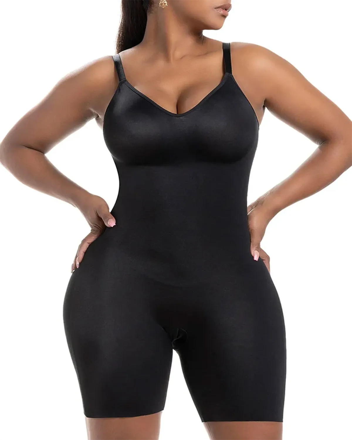 Daily Use Comfy Tummy Control Shapewear Bodysuit Mid Thigh With Built-In Bra